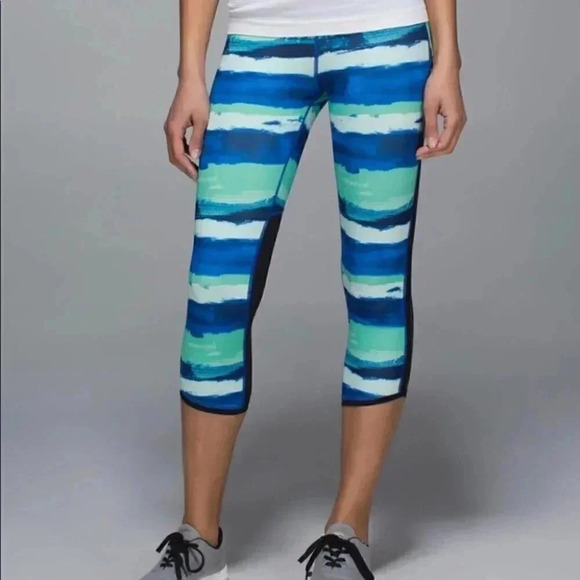 Lululemon Pace Pusher Crop *Full-On Luxtreme Brush Strokes Harbor Blue Menthol - Picture 15 of 15